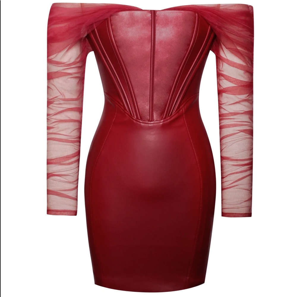 Burgundy corset leather dress
